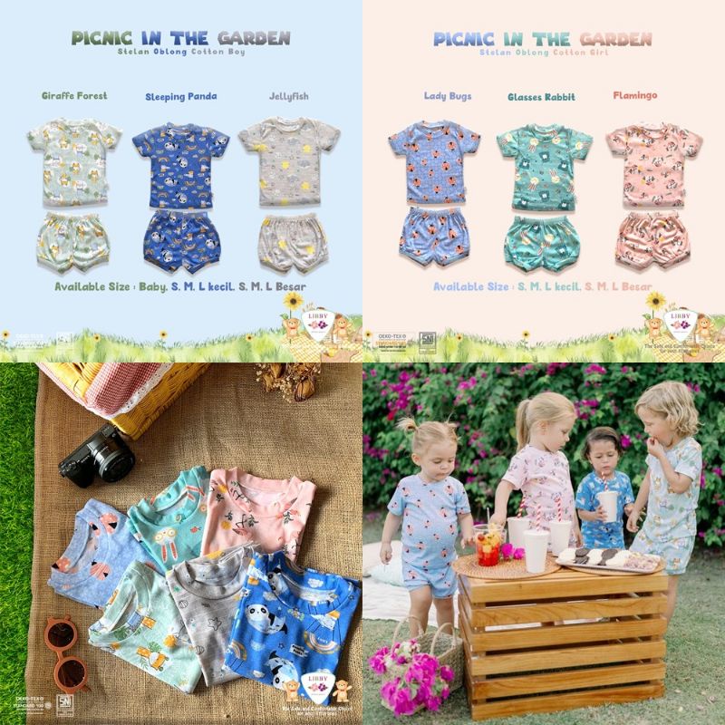 1 Pcs Libby Stelan Oblong Pendek Cotton Motif Boy and Girl 1 stel