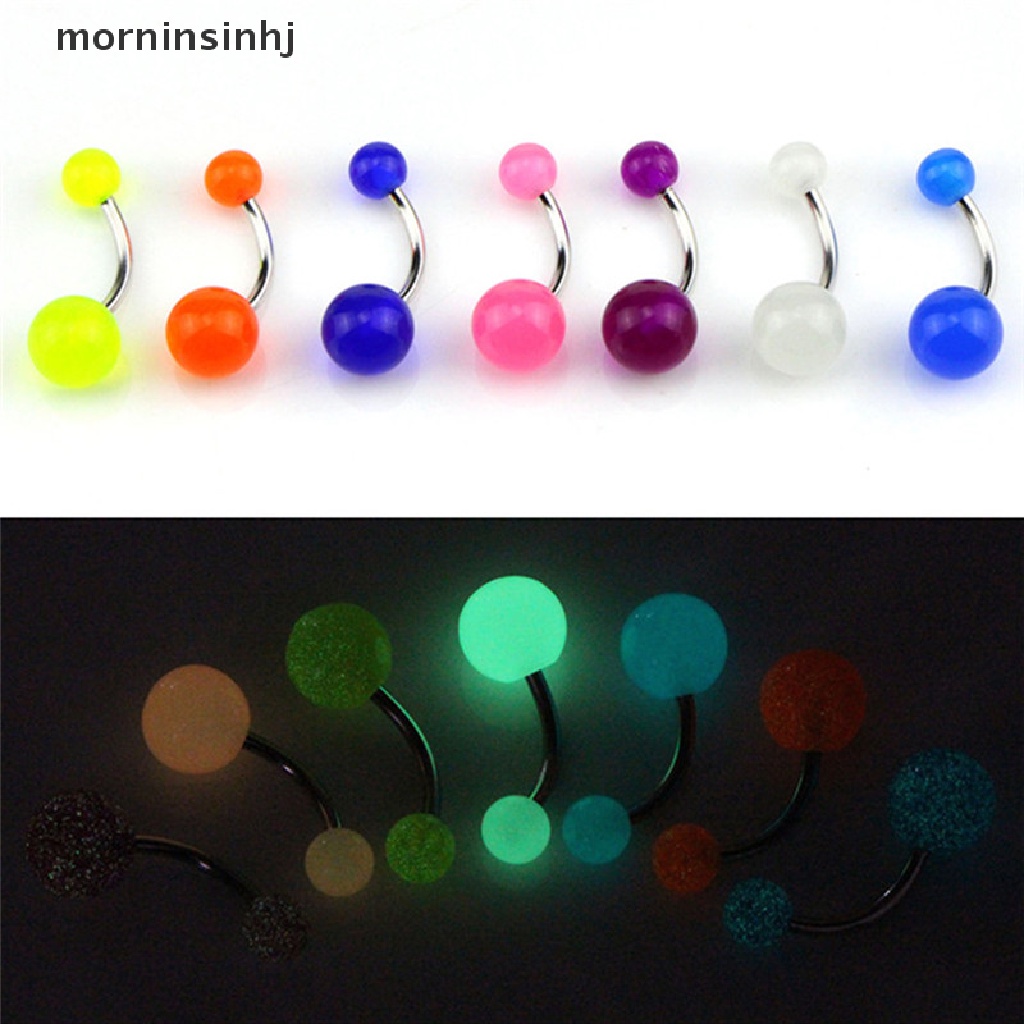 Mornin 7pcs / Set Anting Tindik Perut / Pusar Glow In The Dark Untuk Wanita