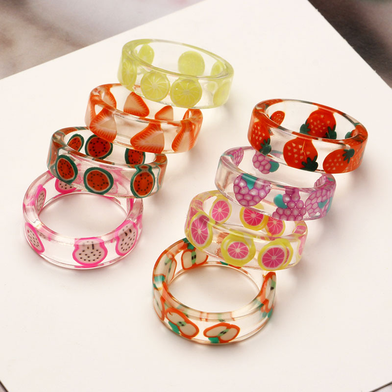 YEEZII Cincin Motif Buah Anggur Strawberry Bahan Resin Warna-Warni Untuk Wanita