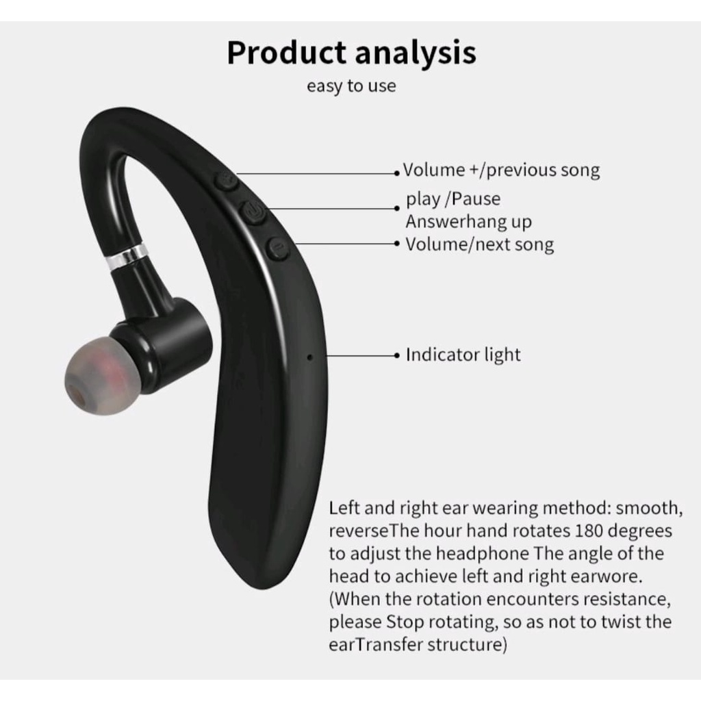 Headset-Handsfree-Earphone Bluetooth V5.0- Earphone Wireless S109 Business Nirkabel Dengan Mikrofon Kontrol Kebisingan-Best Quality