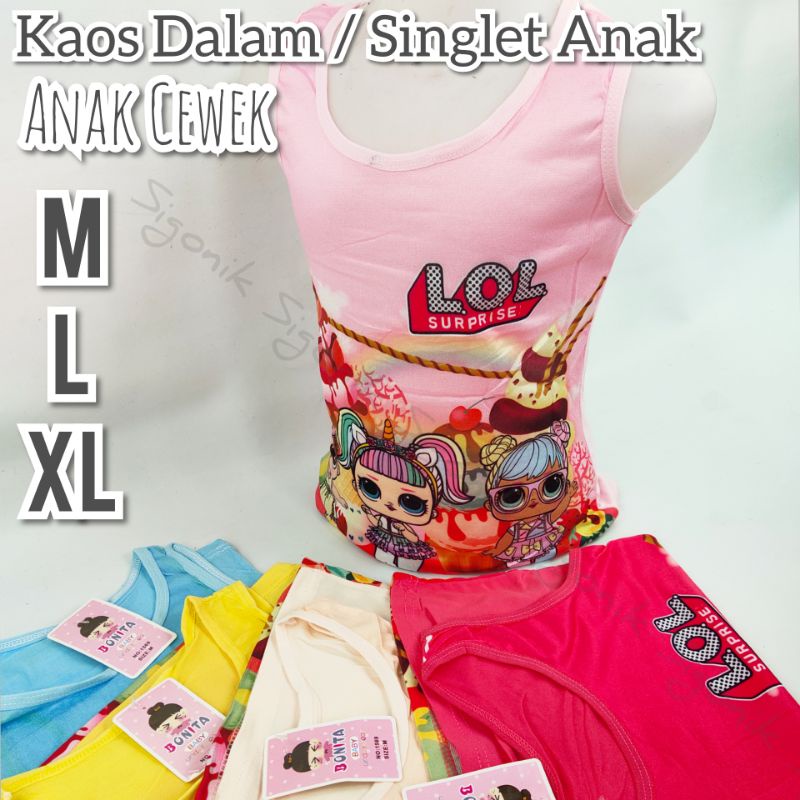 Tank Top Singlet Motif Anak Cewek M L XL Pakaian Baju Dalam Perempuan Paud TK SD Lucu Pink Sigonik