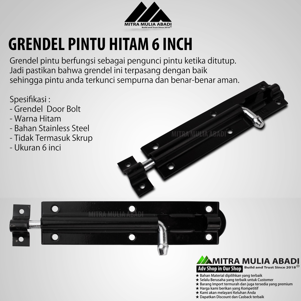 Slot Pintu Grendel 6 Inci Hitam