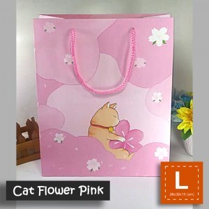 

Terlaris Paper Bag Tali / Tas Kertas Kado / Tas Ulang Tahun - L KUCING HITAM - cat flower pink