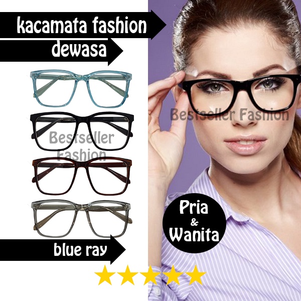 Kacamata Anti Radiasi Fashion Pria dan Wanita Frame Oversized Sinar Biru Blueray Mata Normal Cowok Cewek Blue Protect Hp Komputer Gaming