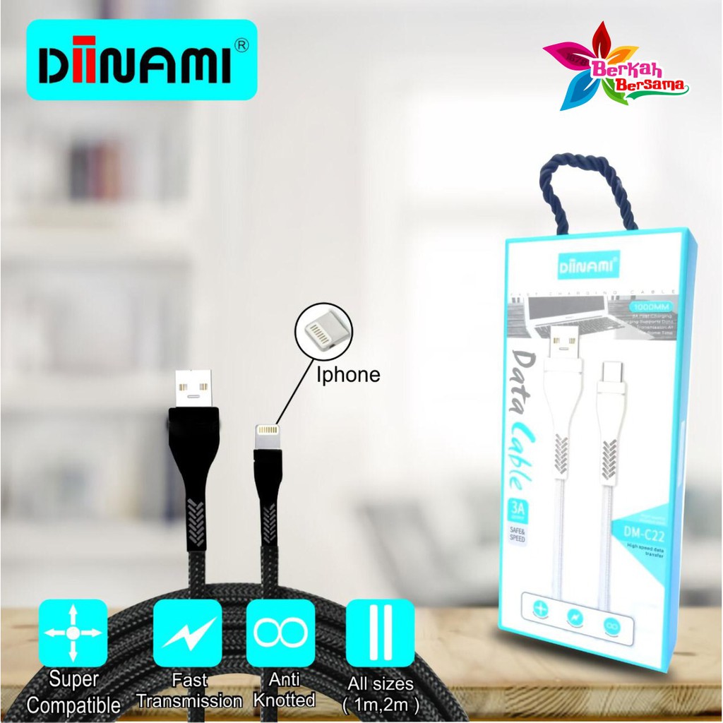 BM081 C22 DIINAMI Kabel data cable charger original ready Micro ip tipe c 1 2 3 meter 3Amper BB2612