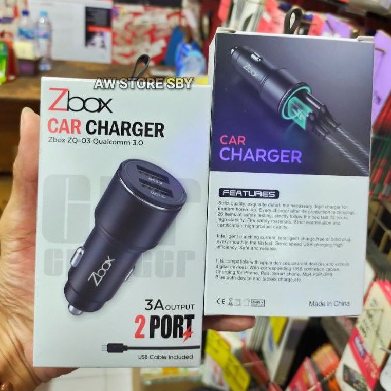 Charger mobil 3A Dual usb Quick charger 3.0 Kabel Micro Car charger by Z-box