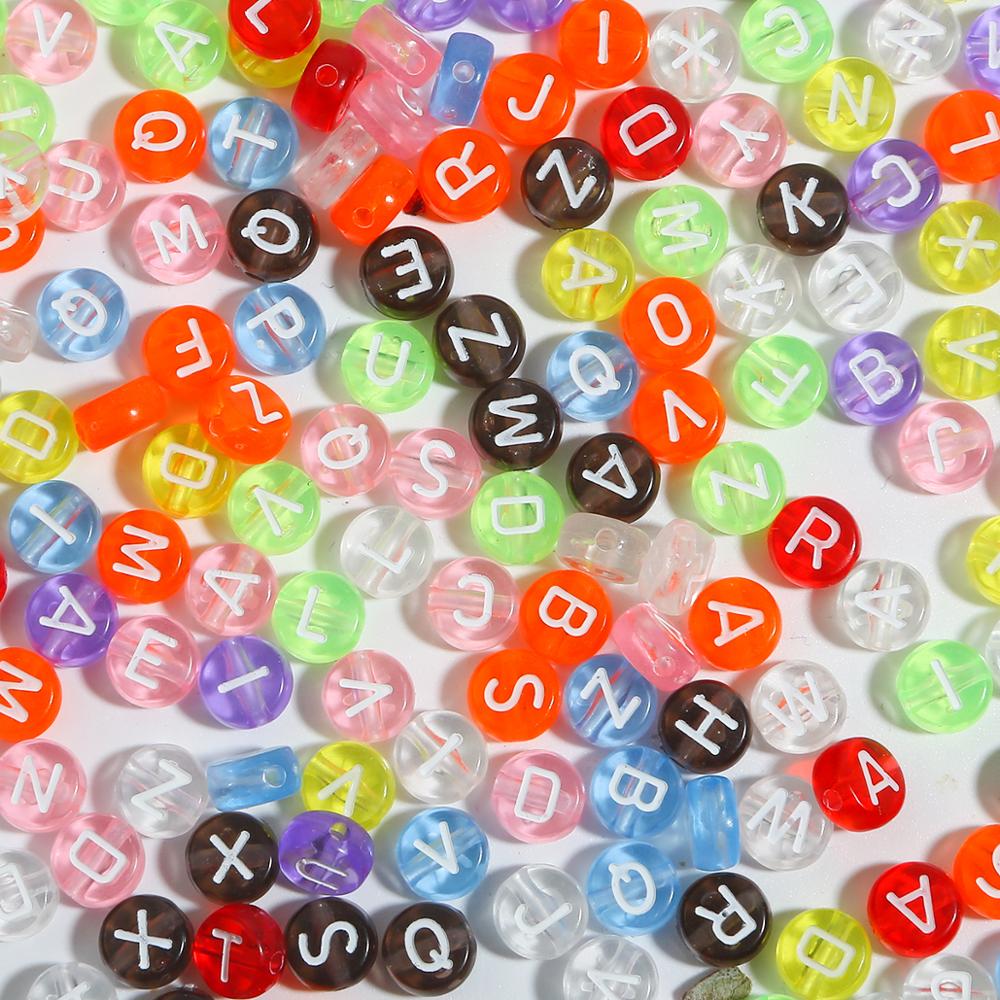 100Pcs 4x7mm Round Mix Color Acrylic Letter Beads Flat Alphabet Spacer Loose Beads For Jewelry Making Handmade DIY Bracelet