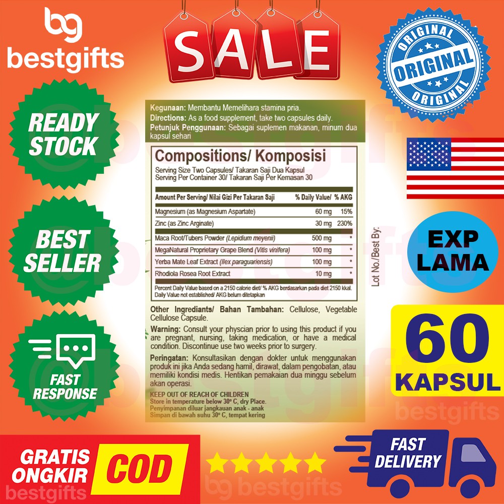 GNC HERBAL PLUS FORMULA MACA COMPLEX KEBUGARAN GAIRAH SUAMI ISTRI VITAMIN B3 GINKGO BILOBA 60 KAPSUL