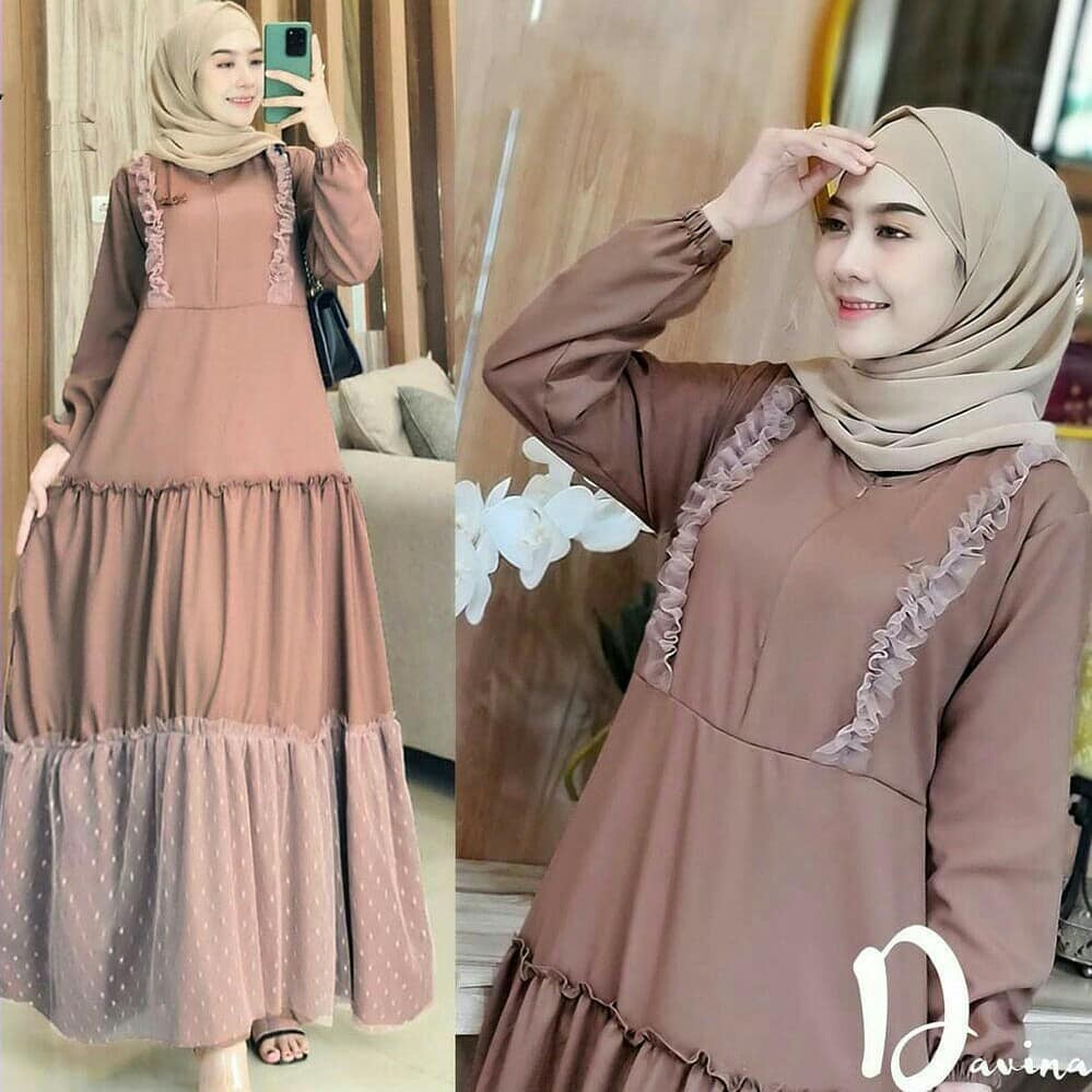 DAVINA DRESS  MOSSCRAPE MIX TILE DOT Baju Gamis Wanita Hijab Muslimah Murah Baju Model Terbaru Kekin