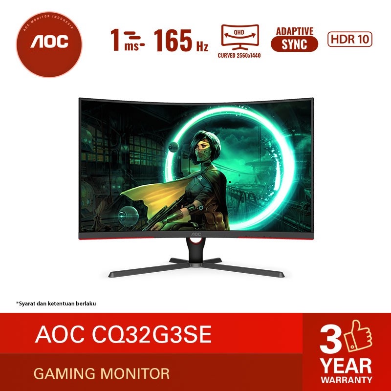 Monitor LED AOC CQ32G3SE CURVED VA 32inch 165Hz 1ms 1440P QHD 2K 1000R