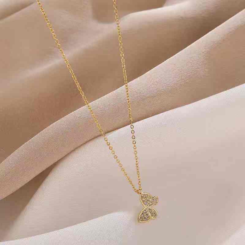 Kalung Rantai Liontin Kupu-Kupu Hias Kristal Imitasi Berkilau Elegan untuk Wanita / Hadiah