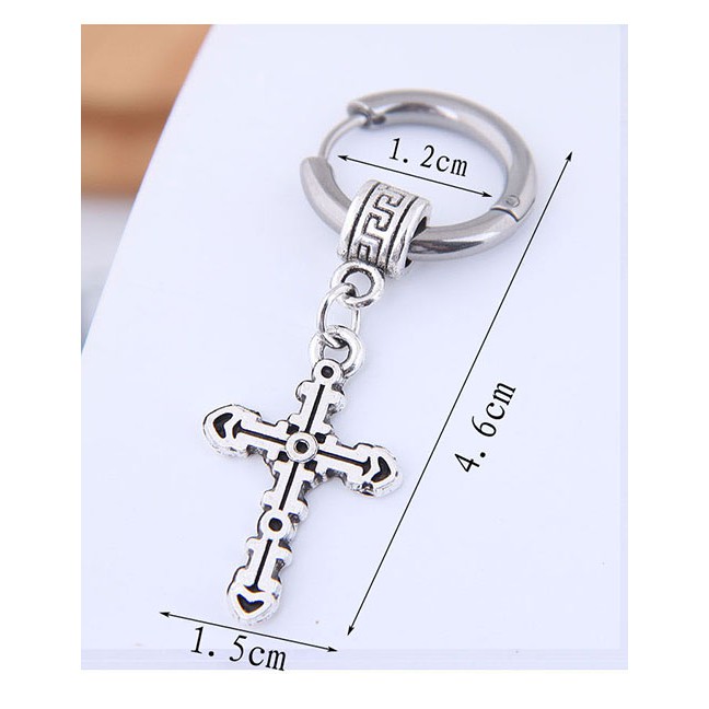 LRC Anting Tusuk Fashion Silver Titanium Steel Cross Stud Earrings A59358