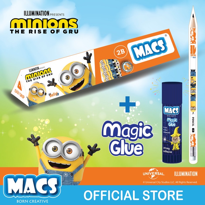 

FUN BUNDLE Macs 2B pensil segitiga hitam MINIONS dan Magic Glue Stick Terlaris