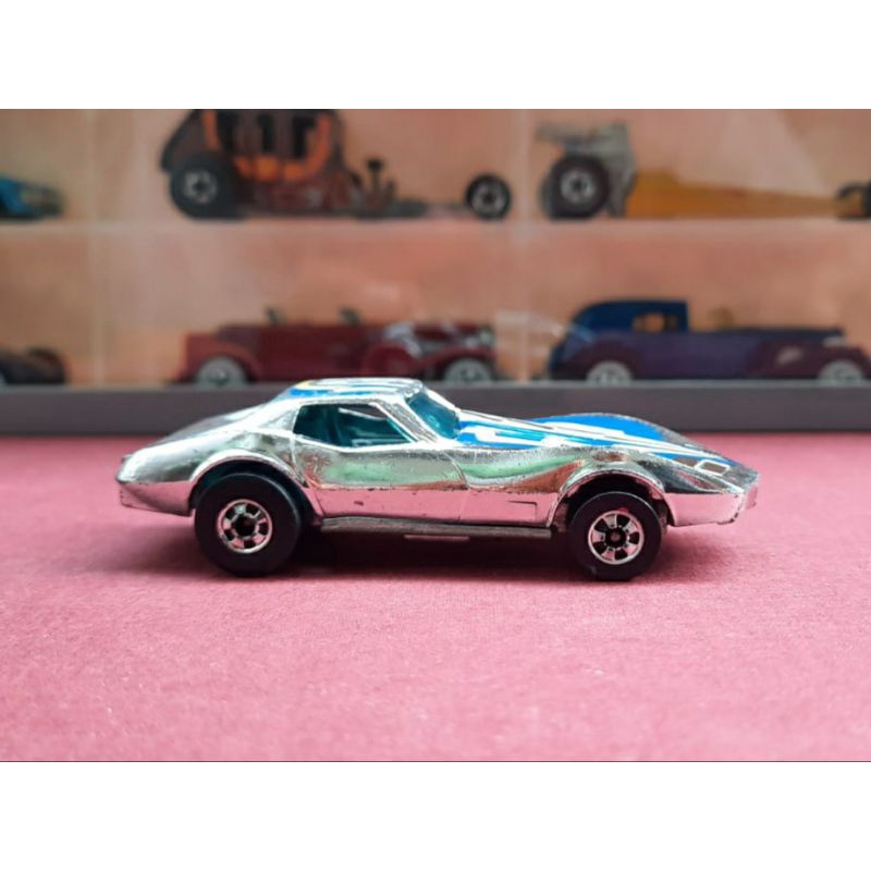 Hotwheels Vintage 1977 Corvette Stingray Super Chrome Made in Hong Kong Black Wall Loose Rare Antik 