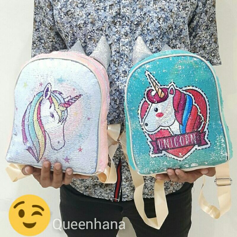 Tas Sequin Unicorn Tanduk Tas Sequin Usap Tas Sekolah Anak Perempuan