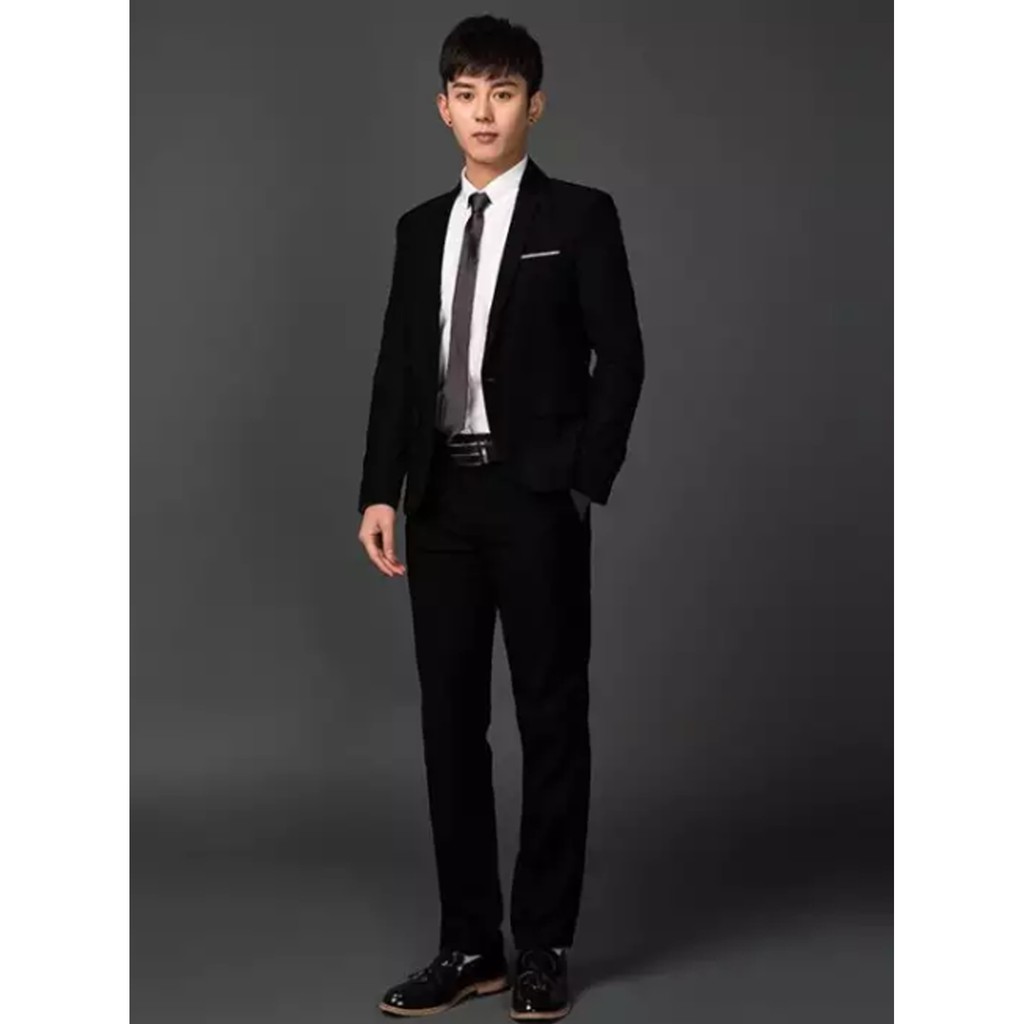 SETELAN JAS FORMAL PRIA MARCELLO RAYBLACK 4IN1 BAHAN HIGH TWIST NIKAYU + BONUS DASI HITAM PANJANG