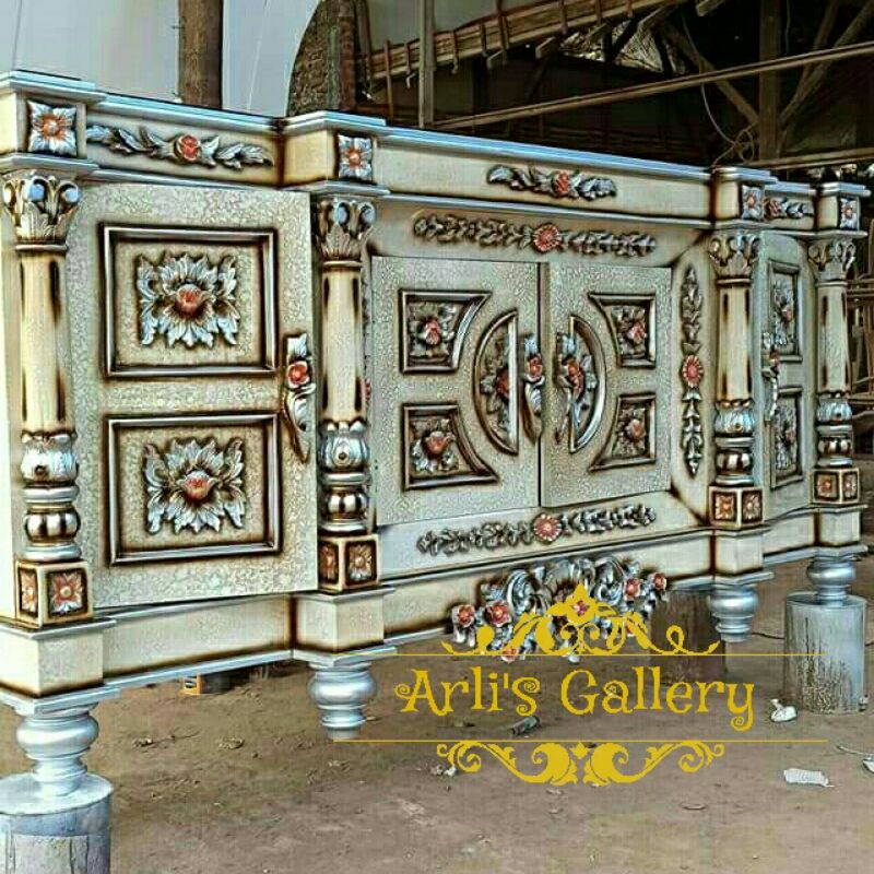 meja tv bufet nusantara full duco marmer kayu jati furniture jepara