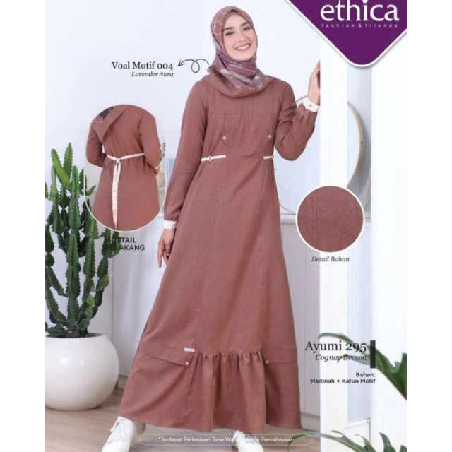 Gamis Premium Ayumi 292 Cognac Brown by Ethica|Gamis Dusk Blue|Dress Syarj|Dress Kekinian|Dress Polo