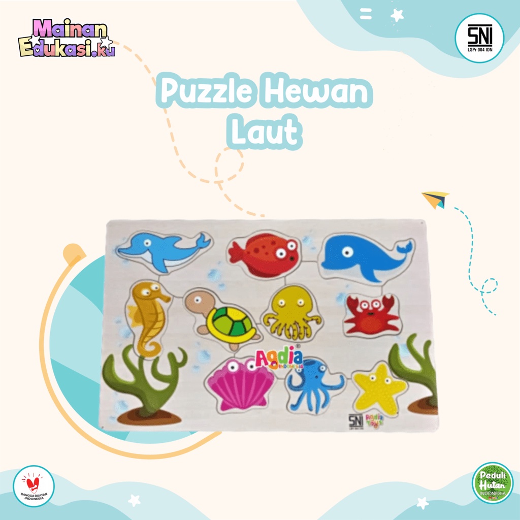 Mainan Edukasi / Puzzle Hewan Laut / Agdia Toys / 30x20 cm / isi 10 keping