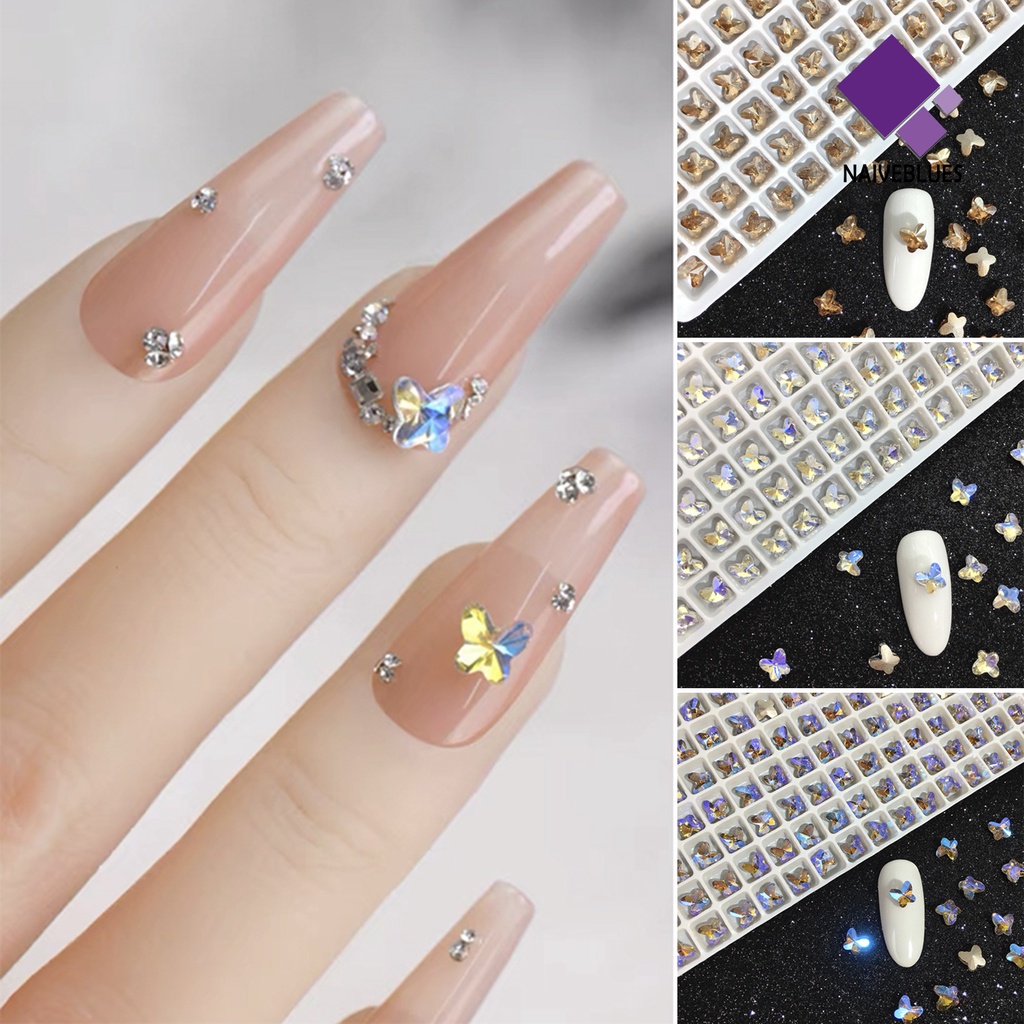 Naiveblue &gt; 50Pcs / Set Hiasan Kuku Bentuk Kupu-Kupu Aksen Kristal Imitasi Untuk Nail Art / Manicure DIY