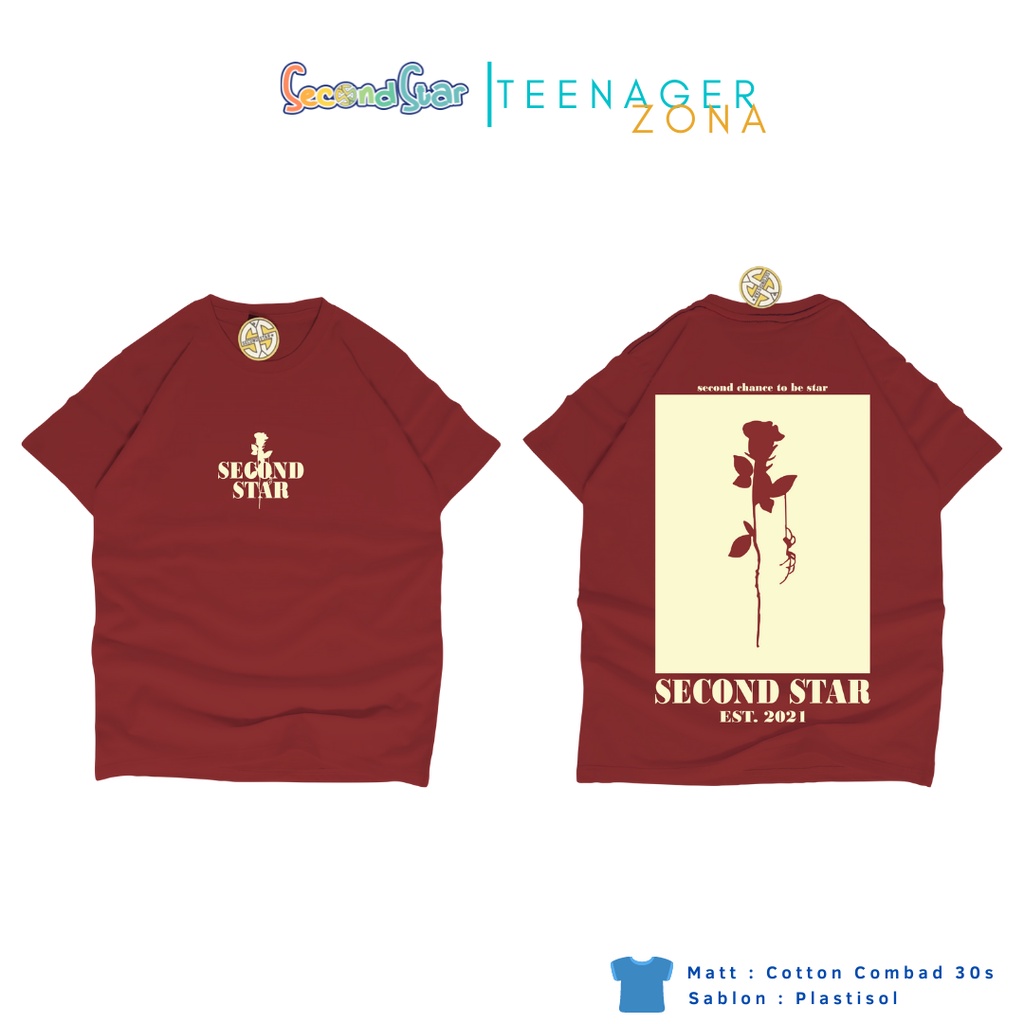 Second star kaos anak remaja laki laki perempuan unisex kaos oblong usia 9 - 15 tahun warna marun maroon