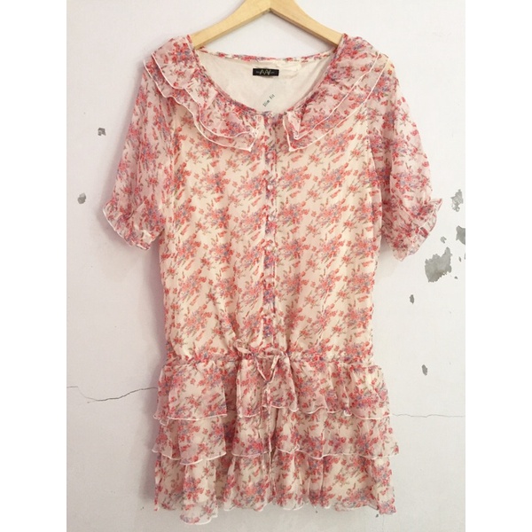 MOUTH VALLEY DRESS KAWAII BUNGA SHABBY TANGAN BALON TALI SERUT KOREA ORIGINAL BRANDED JAPAN