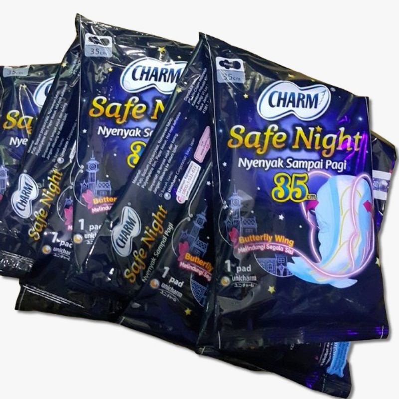 Charm Safe Night 35cm Kemasan Saset Renceng Pembalut Wanita Malem Nyenyak Sampai Pagi