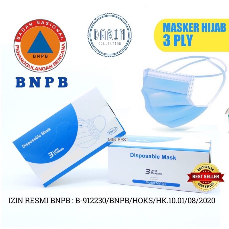 Trend-Masker hijab 1 Box isi 50 Disposable Protective Masker Mask / Masker 3 PLY / Anti Bakteri RB11