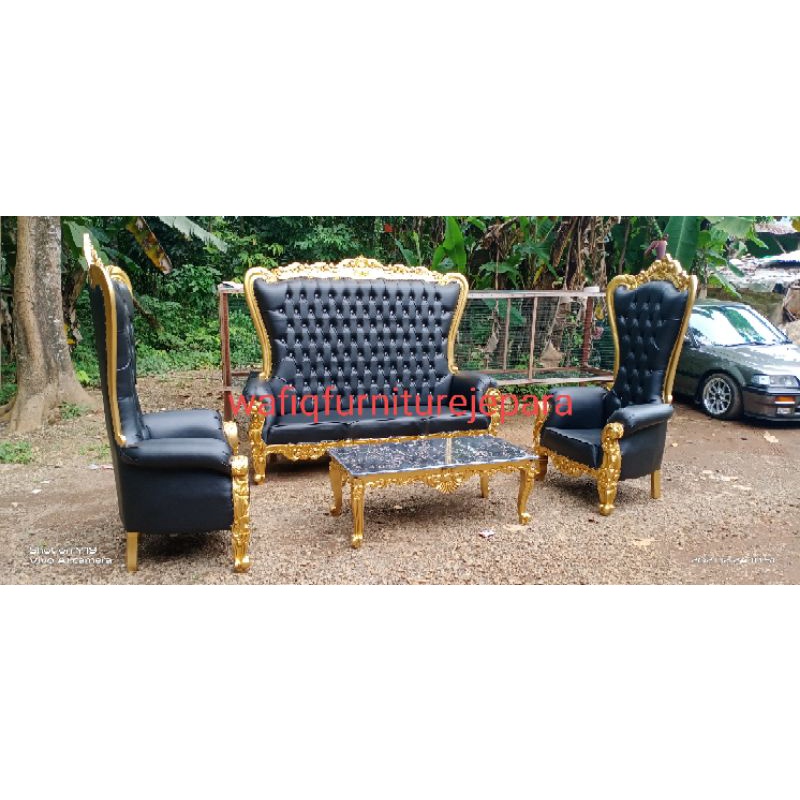 kursi tamu sofa sharini kayu jati formasi 311+meja marmer