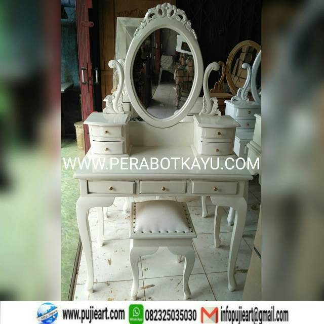 Meja Rias Cantik Murah Kayu Jati, Tolet Jati Minimalis Putih Duco