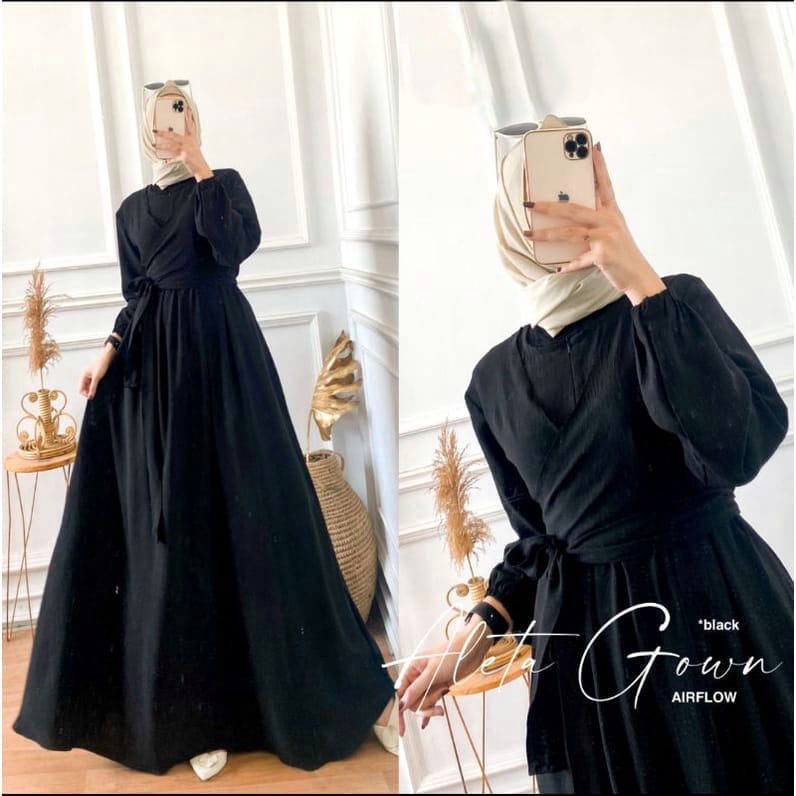 NEW- ALETA GOWN Crinkle Polos Terlaris / Gamis Wanita Crinkles Busui Friendly