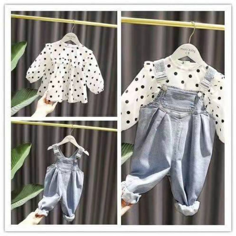 Baju Setelan Overall Jeans Anak perempuan Import