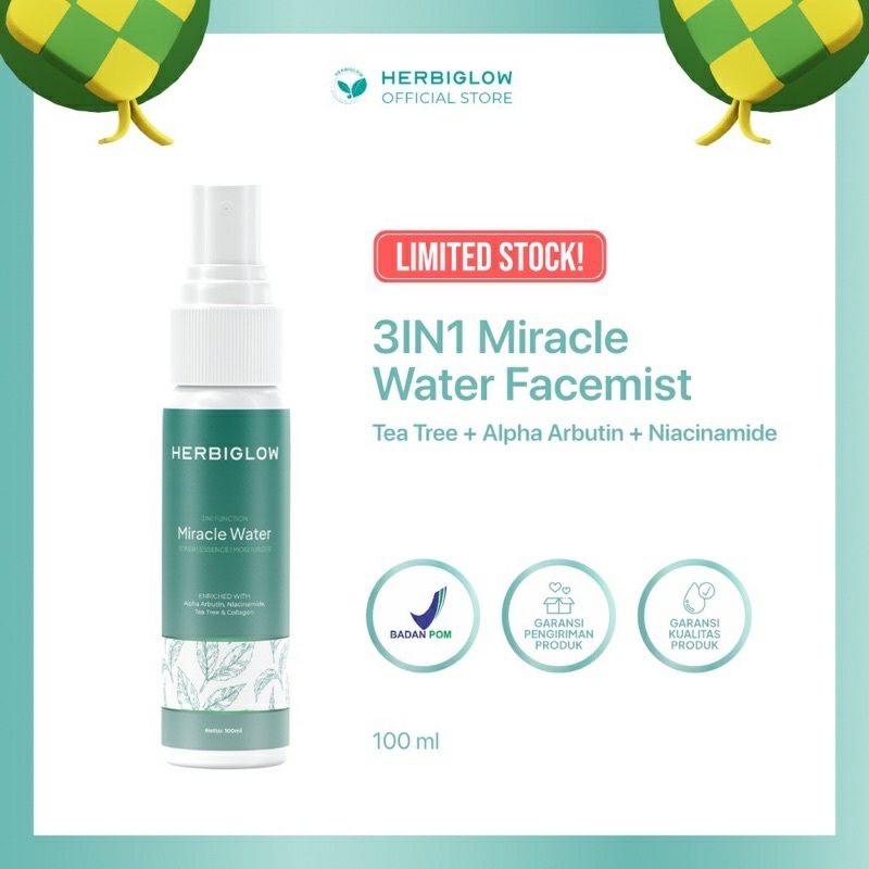 herbiglow miracle water mist 3in1 original bpom-herbi glow miracle water face toner mist