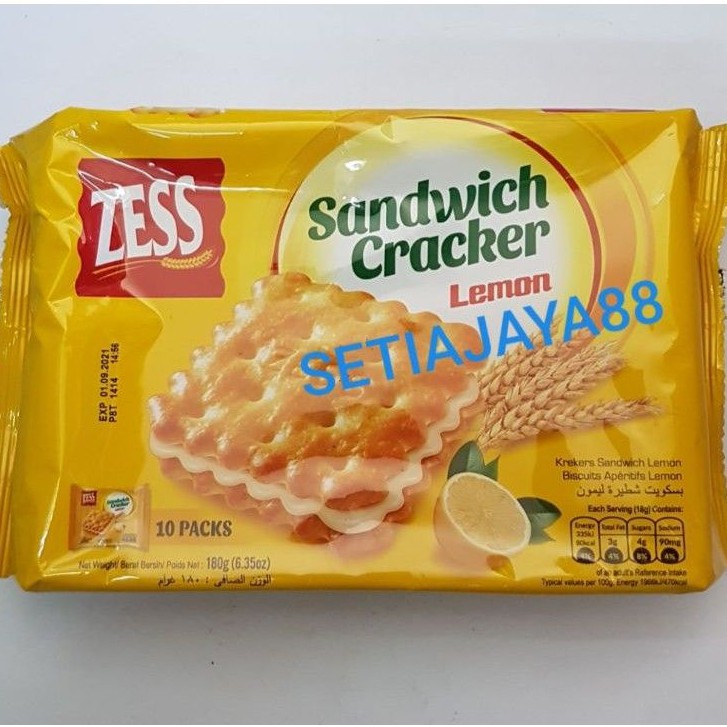 

BISKUIT ZESS SANDWICH CRACKER LEMON/BISKUIT KRIM LEMON 180 GRAM ISI 10 PACK