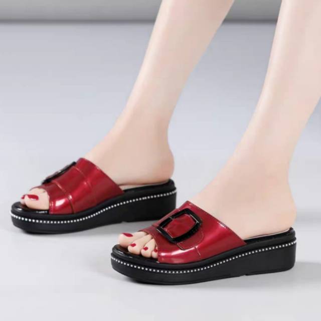 QZ - Talisa Sandal Wedges Spon Gesper Wanita JN 08