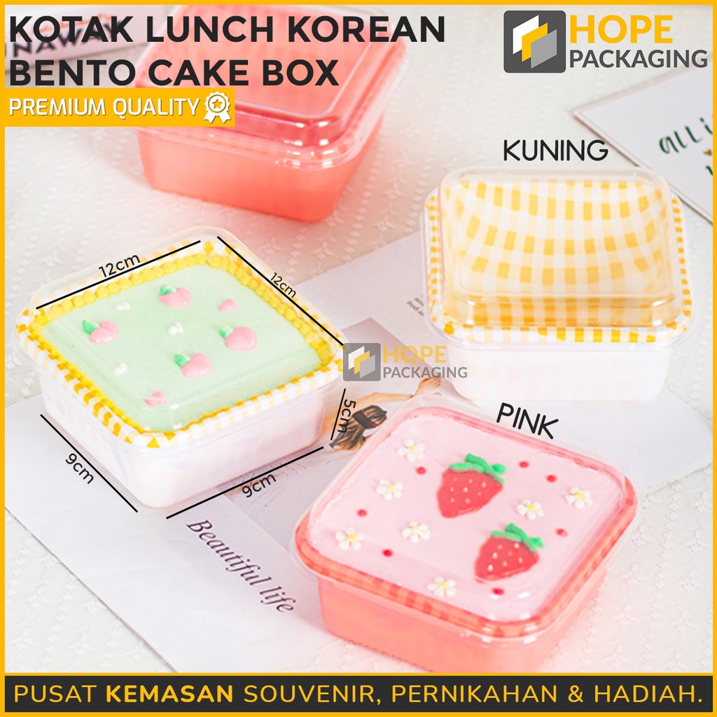 [ISI 5 pcs] Handle Kotak Dessert Box Pink dan Kuning / Kotak Mika Lunch Box / Box Mika Kue / Bento Box Cookies / Box Dessert