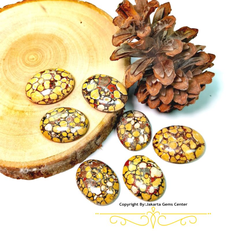 NATURAL BATU AKIK PIRUS SERAT KURA / PUTIH / TANPA RING / 24 MM