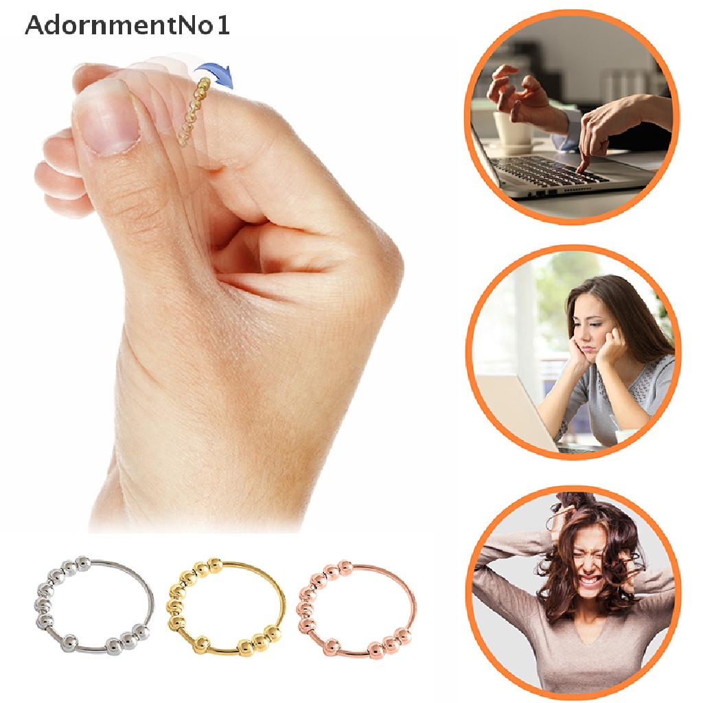 (AdornmentNo1) Mainan Fidget Ring / Cincin Aksen Manik-Manik Bisa Putar Anti Stress Untuk Anak / Dewasa