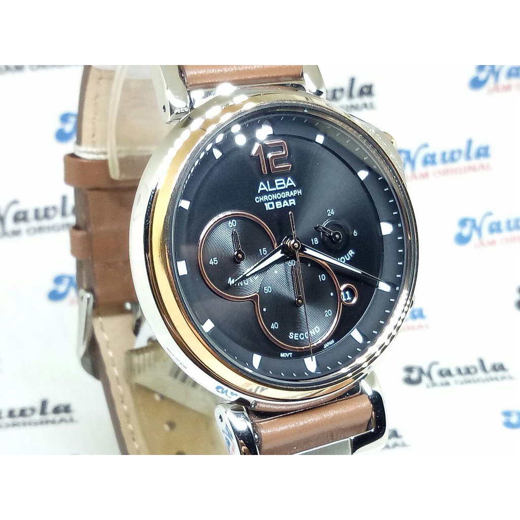 Alba Quartz AT3E14X1 Chronograph Black Dial - Jam Tangan Pria AT3E14