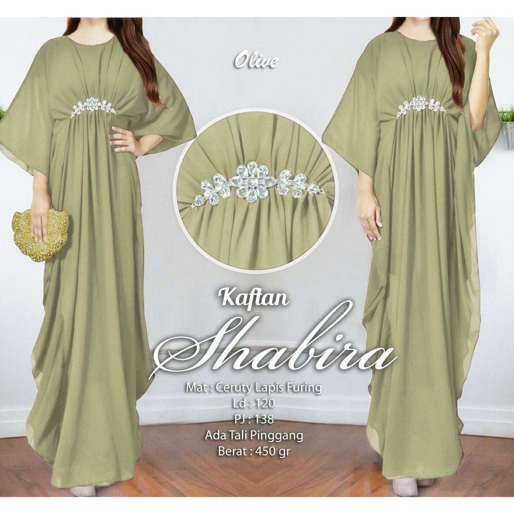 Arnis Shabira Kaftan Original Busui Friendly Ceruty Babydoll-Olive