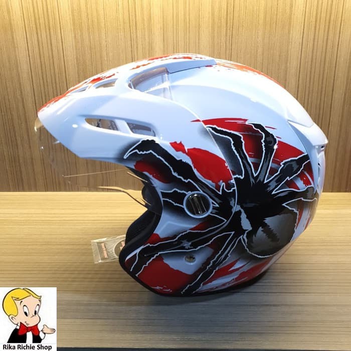 Helm Half Face Dewasa Single VisorSNI Virtue Vigo Tarantula Red Glos