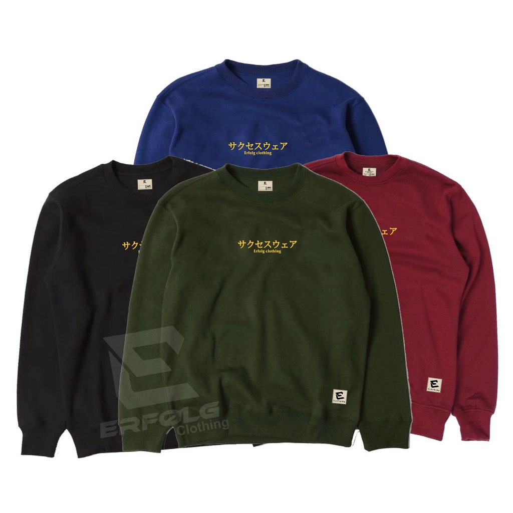 Crewneck Pria Crowneck Hijau Army Motif Simpel Pria Wanita Premium Quality Sweater Crew Neck Oversize Jumbo Cowok Cewek Japanese Korea Style Distro Erfolg Clothing Brand Lokal Bandung Murah Berkualitas