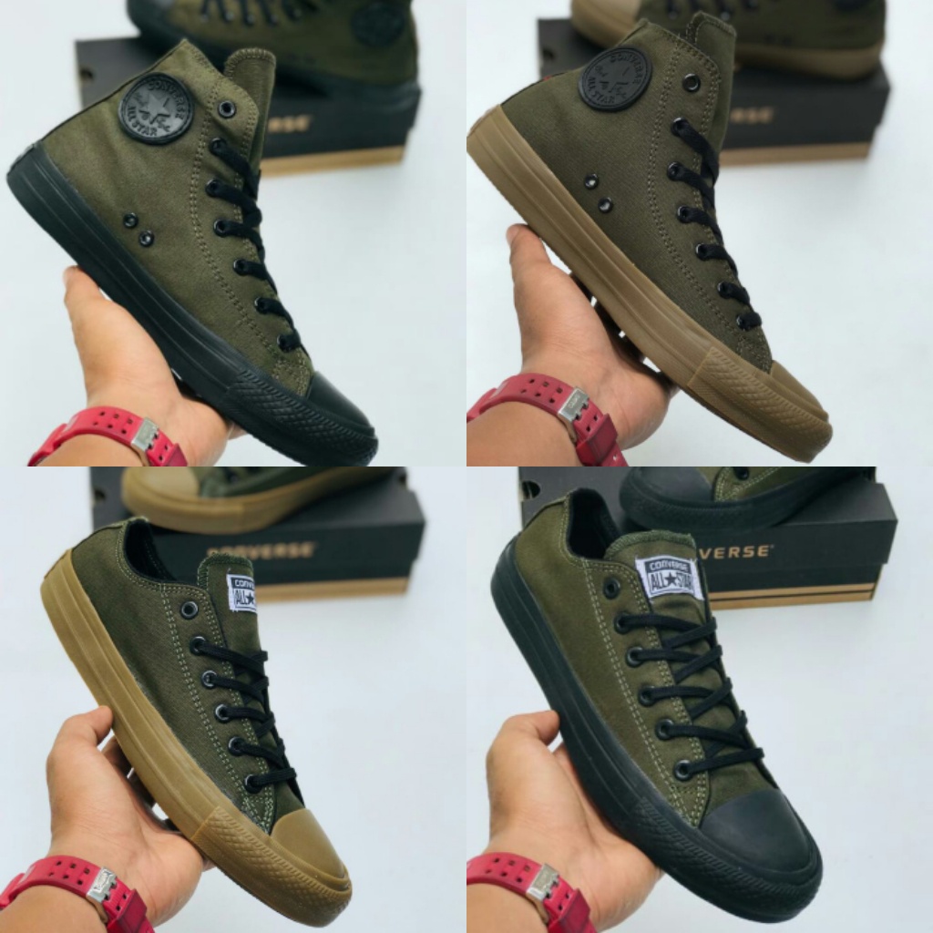 Sepatu Sneakers Pria Hijau Army Sole Gum Dan Black High Hi Sepatu Kanvas High Sepatu Pria Hijau Army