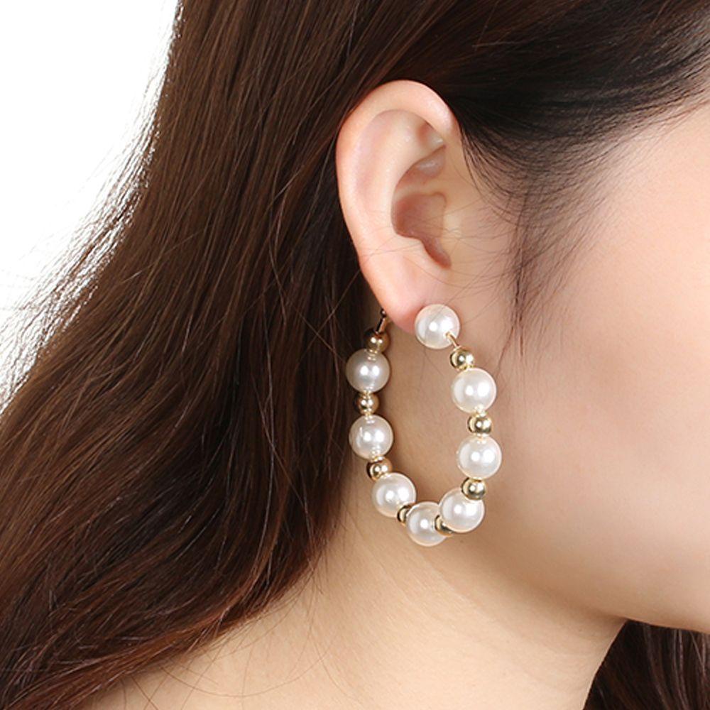 Preva Pearl Hoop Earrings Pesta Lingkaran Besar Fashion Bentuk Bulat