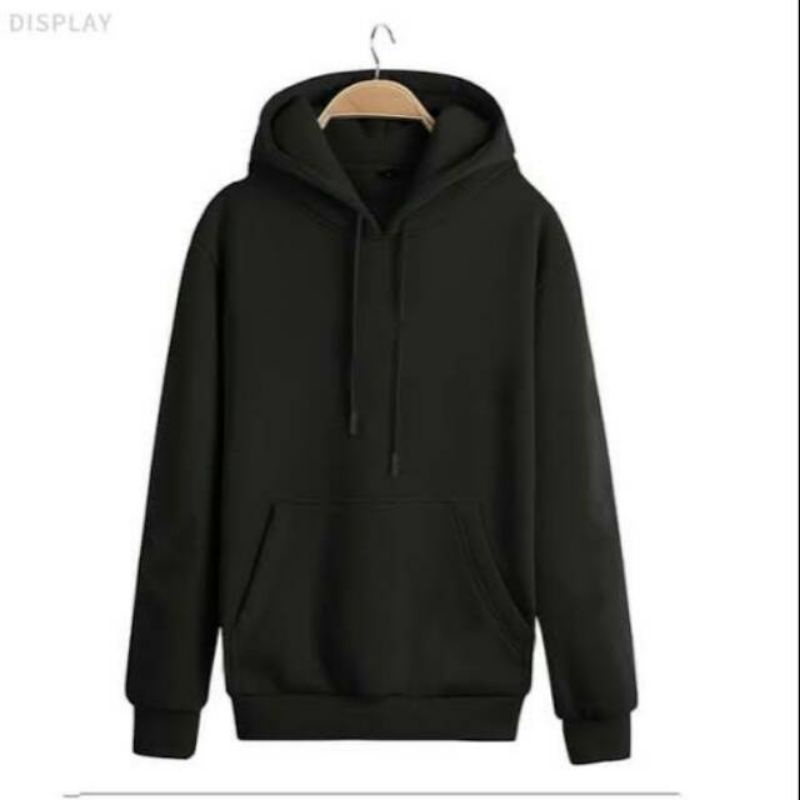 HOODIE Jumper tebal polos hitam bahan fleece