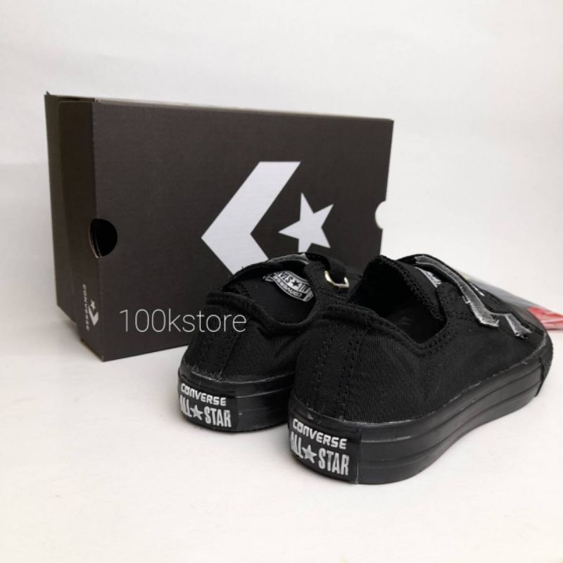 sepatu anak converse full hitam perekat sepatu sekolah anak tk sd smp