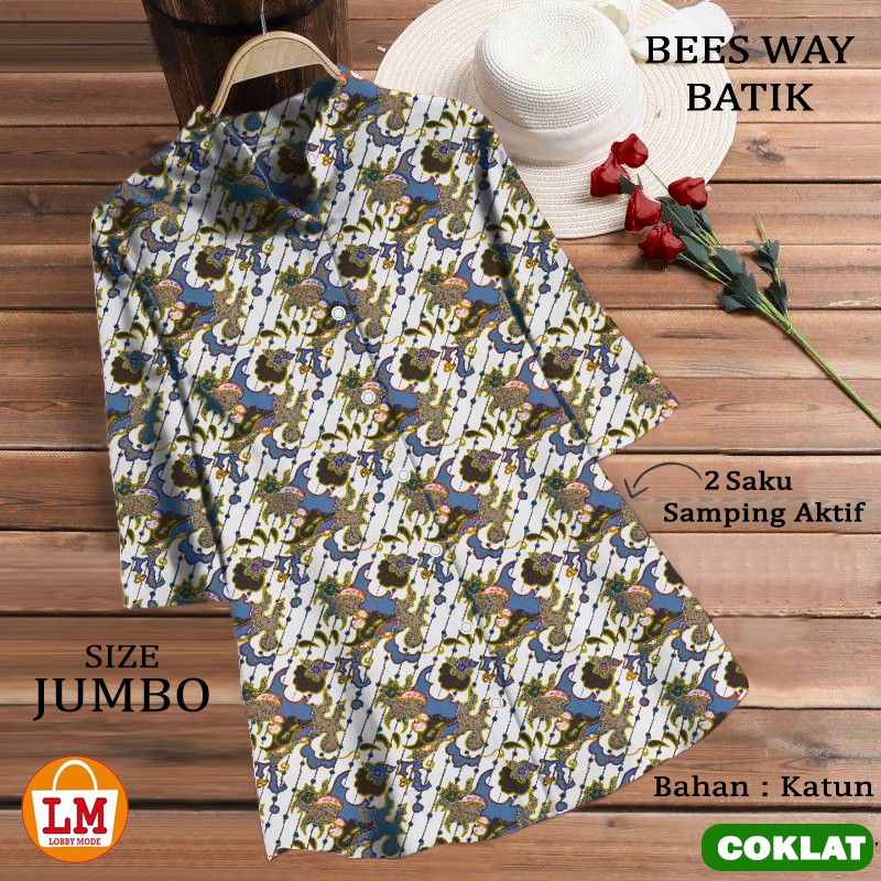 TERMURAH TERLARIS [ COD &amp; Gratis Ongkir ] Baju Atasan Blouse Wanita JUMBO TUNIK BEES WAY BATIK Bahan Katun TERBARU LMS 25444 25447 25450