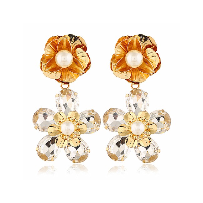 LRC Anting Tusuk Fashion Crystal Diamond Flower Gemstone Stud Earrings F6713X