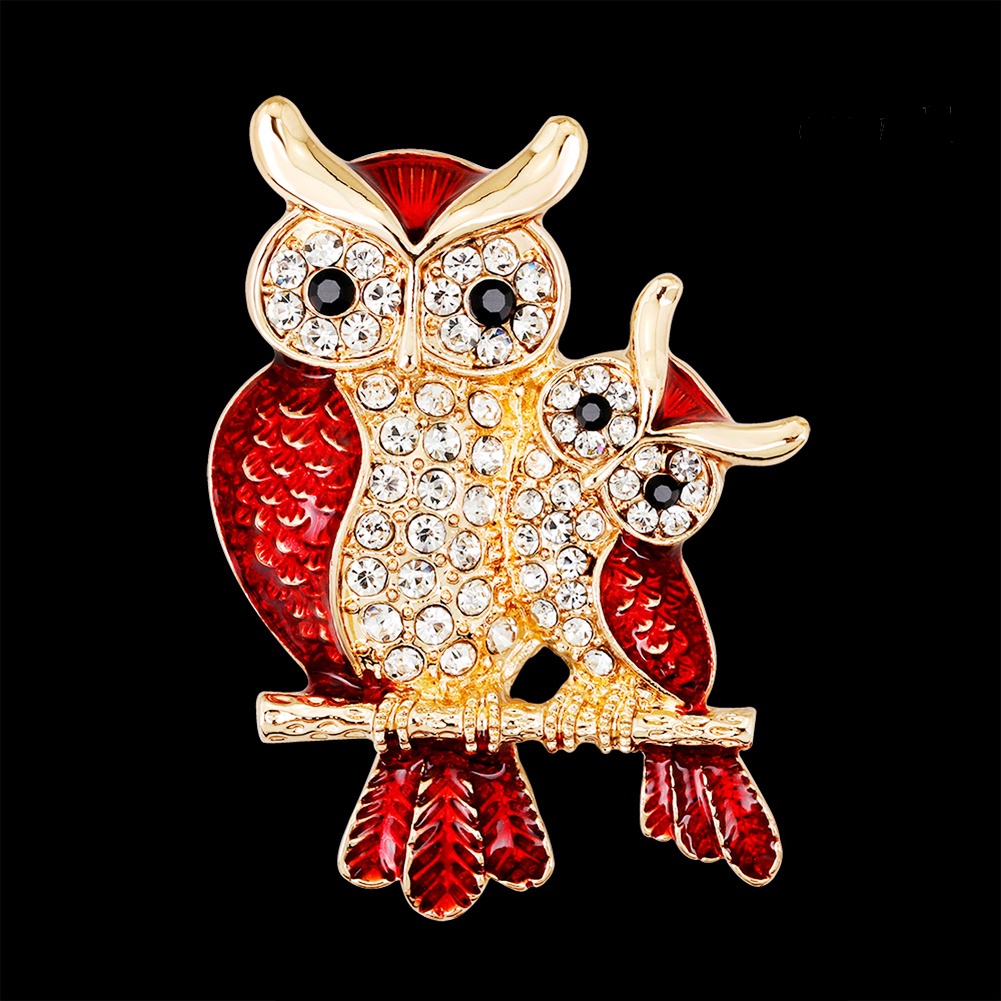 OW@ Fashion Enamel Owl Shape Rhinestones Embedded Brooch Pin Badge Banquet Jewelry