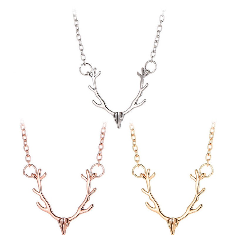 Women Tiny Cute Deer Horn Necklace Simple Elegant Horn Necklace Pendant Jewelry
